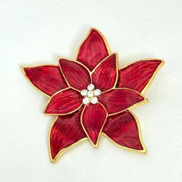 Vintage Eisenberg Ice Poinsettia Brooch/Clip Earrings Set - Like New Condition - Picture 2 of 11